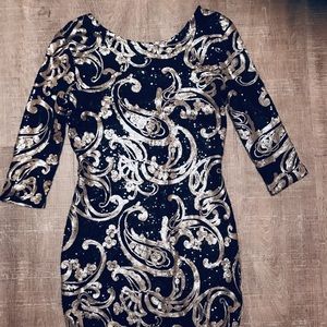 Black and Gold Sequin New Year Cocktail Dress